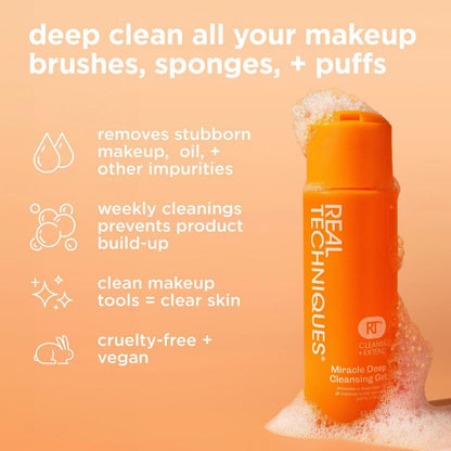 Real Techniques Miracle Gel Nettoyant Profond, Shampoing pour Pinceaux de Maquillage & Éponges, Nettoyant pour Outils de Maquillage, Végétalien et Sans Cruauté, Flacon de 118 ml (4 fl. oz.)